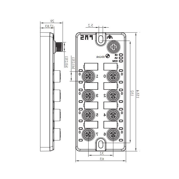 M12 interface、IO-Link Hub、4AI，0-10V DC voltage analog quantity、8DI PNP input digital module、00BB11