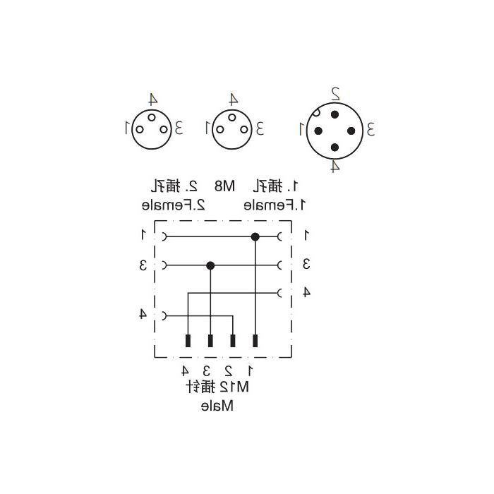 M12 4Pin公头/2M8 3Pin母头、Y型插接器、643301