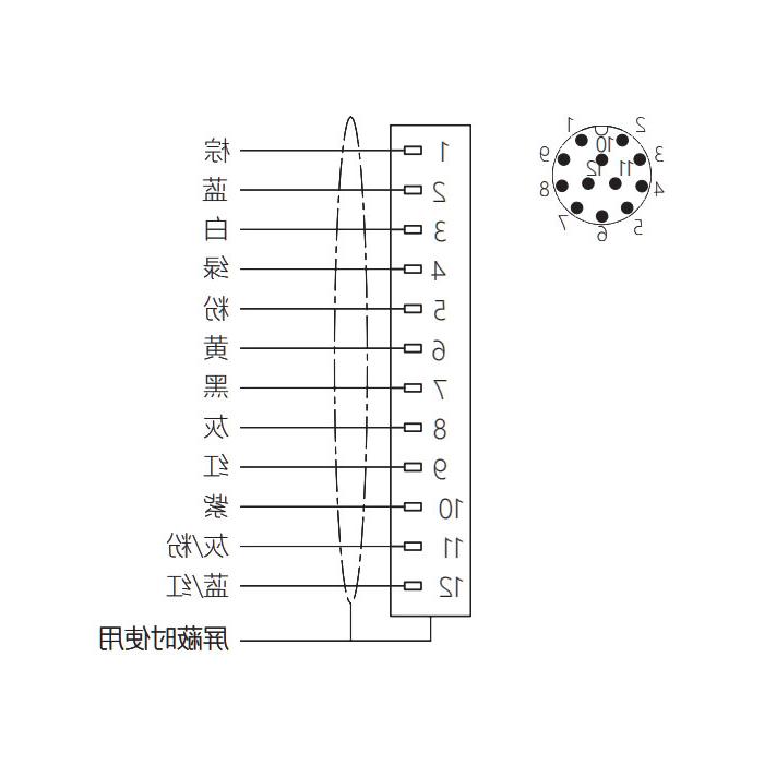 M12 12Pin、公头直型、法兰插座、板后安装、适用于现场焊接安装、64SC81H